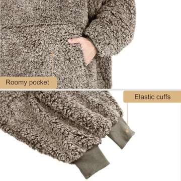 Catalonia Oversized Wearable Blanket Hoodie Sweatshirt, Comfortable Fluffy Sherpa Lounging Pullover for Adults Men Women Wife Girlfriend, Gift for Her