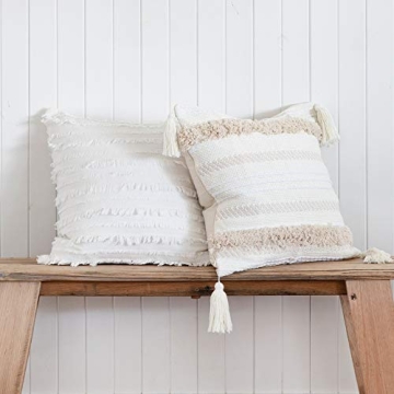 INSPIRED IVORY Decorative Throw Pillow Covers - 18 X 18, White, Textured - Sham Pillow Cases for Boh...