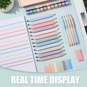 Jutom 38 Pcs Book Annotation Kit Aesthetic Highlighters Gel Pens Set Sticky Notes Tabs Markers Dual Ended Highlighter Quick Dry Ink Pens for Office Annotating Books(Delicate Color,Square)