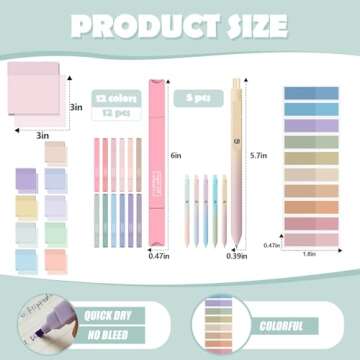 Jutom 38 Pcs Book Annotation Kit Aesthetic Highlighters Gel Pens Set Sticky Notes Tabs Markers Dual Ended Highlighter Quick Dry Ink Pens for Office Annotating Books(Delicate Color,Square)