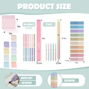 Jutom 38 Pcs Book Annotation Kit Aesthetic Highlighters Gel Pens Set Sticky Notes Tabs Markers Dual Ended Highlighter Quick Dry Ink Pens for Office Annotating Books(Delicate Color,Square)