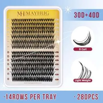 Mayhug Individual Lashes 280Pcs DIY Eyelash Extensions Individual Lashes Wispy Cluster Lashes D Curl 8-15Mix False Eyelashes Individual Extension Clusters at Home (30D+40D,0.05D)