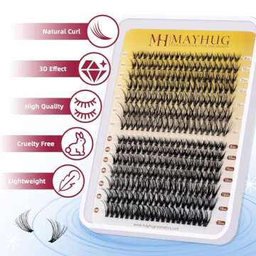 Mayhug Individual Lashes 280Pcs DIY Eyelash Extensions Individual Lashes Wispy Cluster Lashes D Curl 8-15Mix False Eyelashes Individual Extension Clusters at Home (30D+40D,0.05D)