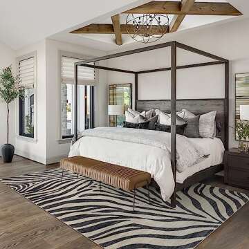 Gertmenian Indoor Boho Area Rug - 8x10 Large, Non Slip, Super Strong, Ideal for High Traffic Areas in Bedroom, Living Room, Kitchen - Zebra, Black/White, 28536
