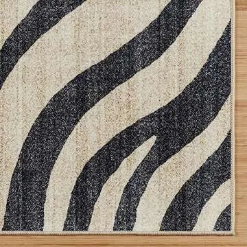 Gertmenian Indoor Boho Area Rug - 8x10 Large, Non Slip, Super Strong, Ideal for High Traffic Areas in Bedroom, Living Room, Kitchen - Zebra, Black/White, 28536