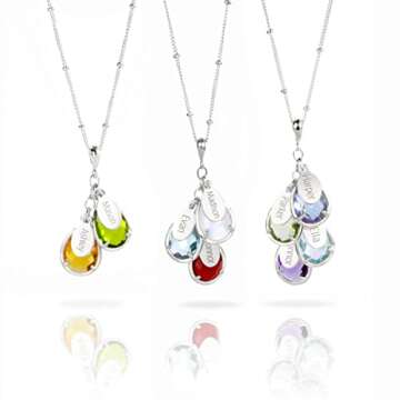 Custom Mother's Day Gift • Mom Necklace with Kids Birthstones and Dainty Name Charms • Personali...