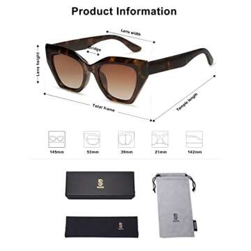 SOJOS Square Cat Eye Polarized Sunglasses for Women Retro Classic Vintage Trendy Cateye Shades Sunnies Gafas de sole SJ2235 Tortoise