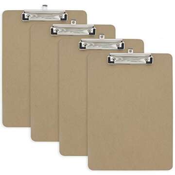 Emraw Standard Size Wood Clipboard Hanging Hardboard Set with Low Profile Clip for School, Office, Work, Home - 4 Pack