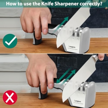 Longzon 4-in-1 Kitchen Knife Sharpener with Gloves