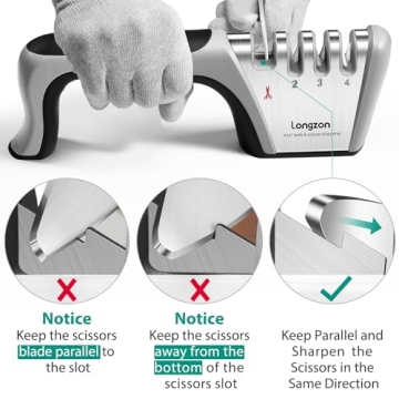 Longzon 4-in-1 Kitchen Knife Sharpener with Gloves
