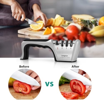 Longzon 4-in-1 Kitchen Knife Sharpener with Gloves