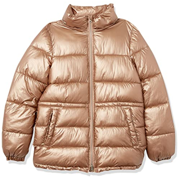 Amazon Essentials Women's Heavyweight Quilted Hooded Puffer Winter Jacket with Adjustable Waist, Metallic Taupe, Small