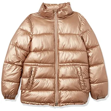 Amazon Essentials Women's Heavyweight Quilted Hooded Puffer Winter Jacket with Adjustable Waist, Metallic Taupe, Small