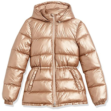Amazon Essentials Women's Heavyweight Quilted Hooded Puffer Winter Jacket with Adjustable Waist, Metallic Taupe, Small