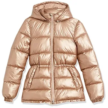 Amazon Essentials Women's Heavyweight Quilted Hooded Puffer Winter Jacket with Adjustable Waist, Metallic Taupe, Small