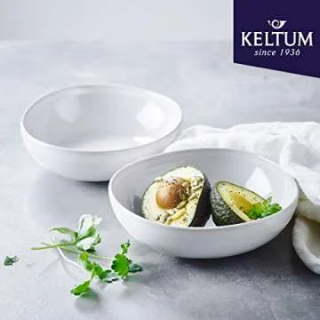 Keltum Cotton White Glazed Stoneware Serving Bowls, Set of 2, 6.3-inch diameter