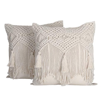 Folkulture Boho Throw Pillow Covers 18X18, Stylish Macrame Pillowcases for Home Decor