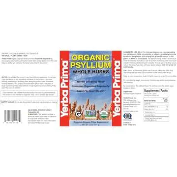 Yerba Prima Organic Psyllium Whole Husks 12 oz - Natural Dietary Fiber Supplement, Non GMO, Gluten Free, Keto and Vegan Friendly for Regularity Support, Unflavored
