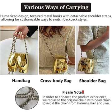 Body Shaped Shoulder Bags Crossbody Bag Purses Handbags Evening Clutch Purse Metal for Women Girls Cocktail Party Club Bling Bling Golden Hip