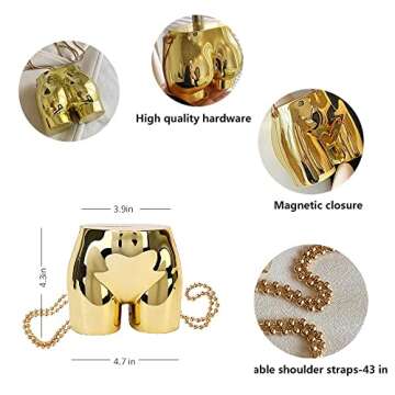 Body Shaped Shoulder Bags Crossbody Bag Purses Handbags Evening Clutch Purse Metal for Women Girls Cocktail Party Club Bling Bling Golden Hip