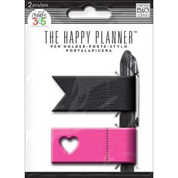 me & my BIG ideas Pen Holder - The Happy Planner Scrapbooking Supplies - Pink & Black - 2 Adhesive Holders for Pens & Pencils - Stylish Accessory for Your Happy Planner - 2 Pieces