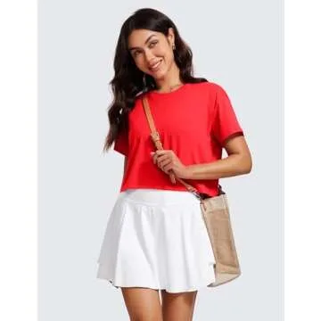 CRZ YOGA Open Back Short Sleeve Crop Top for Women Loose Athletic Yoga Workout Tops Casual Cropped Tee Shirts Deep Red Small