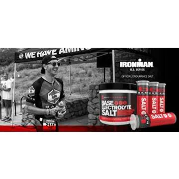 BASE Performance electrolyte salt, 226 Servings tub with 3 refillable race vials.