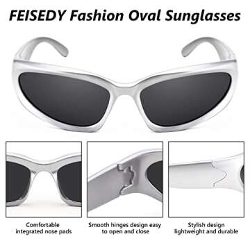 Stylish FEISEDY Futuristic Wrap Around Sunglasses