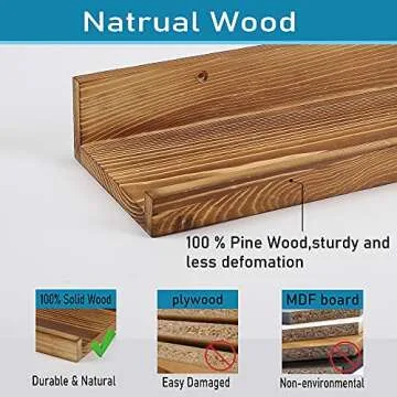 100% Solid Wood 16 Inch Floating Shelves for Wall Sets of 3 Rustic Wooden Picture Ledge Wall Shelf for Bedroom Kitchen Bathroom Living Room Nursery Book Shelves Display Rack 3 Different Sizes Brown