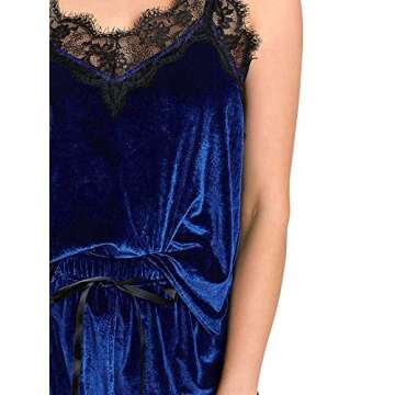 DIDK Women's Sexy Lace Velvet Cami Top & Shorts Set in Blue