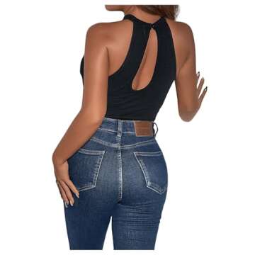 SweatyRocks Women's Sleeveless Scoop Neck High Cut Skinny Mesh Tank Top Bodysuit Solid Black M