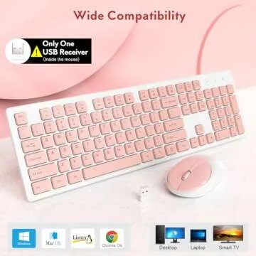 Wireless Keyboard and Mouse, Trueque Silent 2.4GHz Cordless Full Size USB Mouse Combo, Long Battery Life, Lag-Free for Computer, Laptop, PC, Windows, Mac, Chrome OS (Pink)