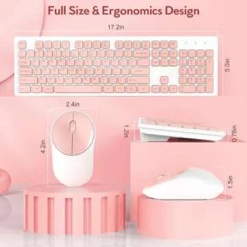 Wireless Keyboard and Mouse, Trueque Silent 2.4GHz Cordless Full Size USB Mouse Combo, Long Battery Life, Lag-Free for Computer, Laptop, PC, Windows, Mac, Chrome OS (Pink)