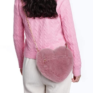 Miayon Heart Shaped Fluffy Purse for Women and Girls