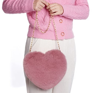 Miayon Heart Shaped Fluffy Purse for Women and Girls