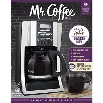 Mr. Coffee 12-Cup Programmable Coffee Maker, Bundle with 1 Month Water Filtration