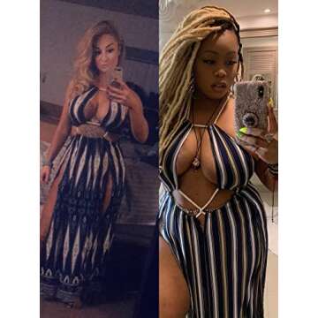 BIUBIU Women's Sexy Boho Floral Halter Summer Maxi Dress Beach Party Split Cover Up Swimsuit Outfit 2024 (Stripe,S)