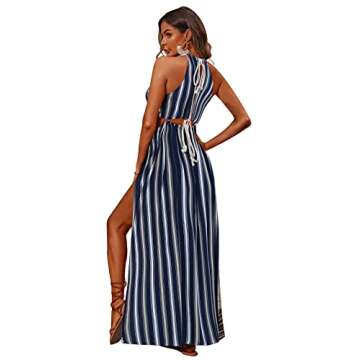 BIUBIU Women's Sexy Boho Floral Halter Summer Maxi Dress Beach Party Split Cover Up Swimsuit Outfit 2024 (Stripe,S)