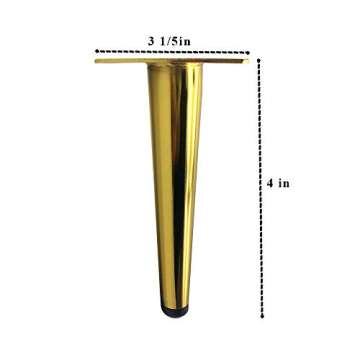 Osring 4 Inch Furniture Table Legs Golden, Steel Round Tapered Modern Sofa Feet, Straight Metal Furn...