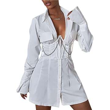 JUMISEE Women See Through Mesh Lace Up Bustier Corset Metal Chain Boned Overbust Waist Cincher Wide ...