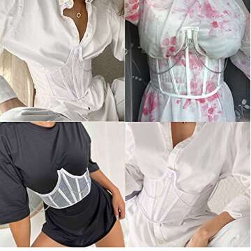 JUMISEE Women See Through Mesh Lace Up Bustier Corset Metal Chain Boned Overbust Waist Cincher Wide Belt