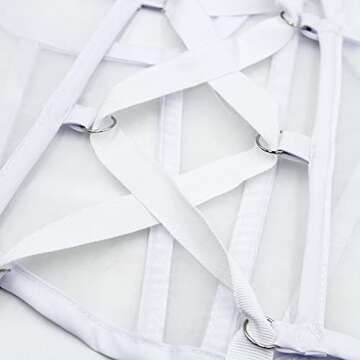 JUMISEE Women See Through Mesh Lace Up Bustier Corset Metal Chain Boned Overbust Waist Cincher Wide Belt