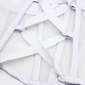 JUMISEE Women See Through Mesh Lace Up Bustier Corset Metal Chain Boned Overbust Waist Cincher Wide Belt