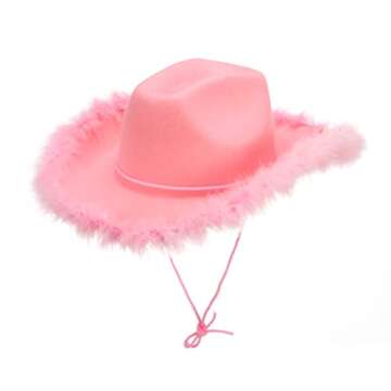 Pink Cowgirl Hat Feather Boa with Heart Glasses Bandana Women Teenager Western Cowboy Hats Bachelore...
