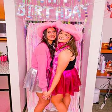 Pink Cowgirl Hat Feather Boa with Heart Glasses Bandana Women Teenager Western Cowboy Hats Bachelorette Costume Cosplay Country Last Rodeo Party Dress-Up