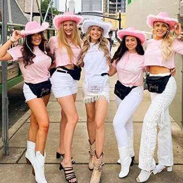 Pink Cowgirl Hat Feather Boa with Heart Glasses Bandana Women Teenager Western Cowboy Hats Bachelorette Costume Cosplay Country Last Rodeo Party Dress-Up