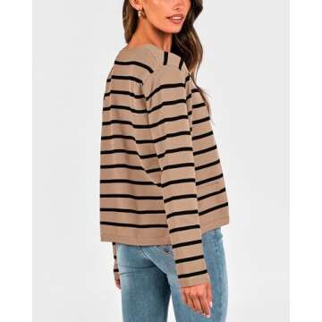 BTFBM Women's Cardigans Sweater 2024 Fall Striped Long Sleeve Button Down Crop Open Front Knit Outerwear Deco Pockets(Striped Camel Black, Medium)
