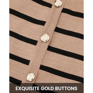 BTFBM Women's Cardigans Sweater 2024 Fall Striped Long Sleeve Button Down Crop Open Front Knit Outerwear Deco Pockets(Striped Camel Black, Medium)