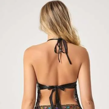 Wuchieal Women's Belly Dance Costume Sequin Bra Tassel Top with Chest Party Club Wear Bra Top Black