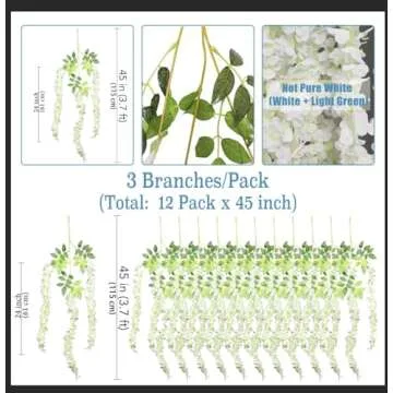 GPARK 12 Pack 45 Inch Wisteria Hanging Artificial Flower Garland - Ideal for Weddings, Parties & Hom...